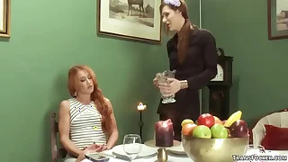 Shemale serving-wench bonking redhead tot