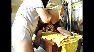 The sissy Enogas  sit on her master's hand  down get fisted SAM7909